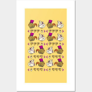 Chickens in Victorian Hats Pattern Posters and Art